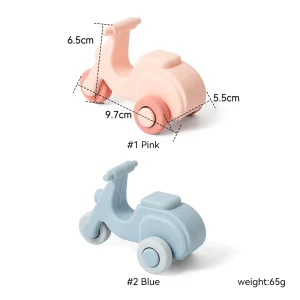 Bebisleksak: Montessori-silikonbil 0–12 månader – 4-i-1 fordon (sopbil, ambulans, brandbil, dumpbil)