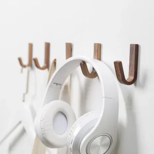 Alternative view of 1pc No Drilling Clothes Adhesive Hook Walnut Wood Door Hook Strong Wall Mounted Single Hook