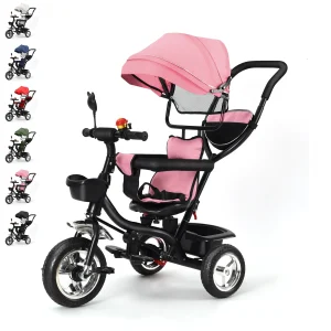 Växbar trehjuling för barn 1–5 år med vändbar sits och föräldrastyrt handtag – stor korg, väska och avtagbar skärm