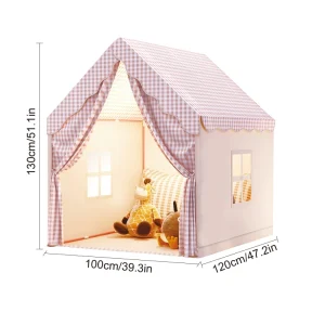 Utomhuslekstält – Husformat prinsess-tält i rosa gingham, pastelldesign