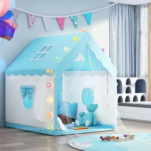 Portabelt småbarns lekstält – husformat Teepee, rosa/blå