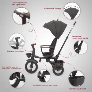 7 i 1 hopfällbar barntricycle för barn 6 månader–5 år – all-terrain gång- och styrvagn