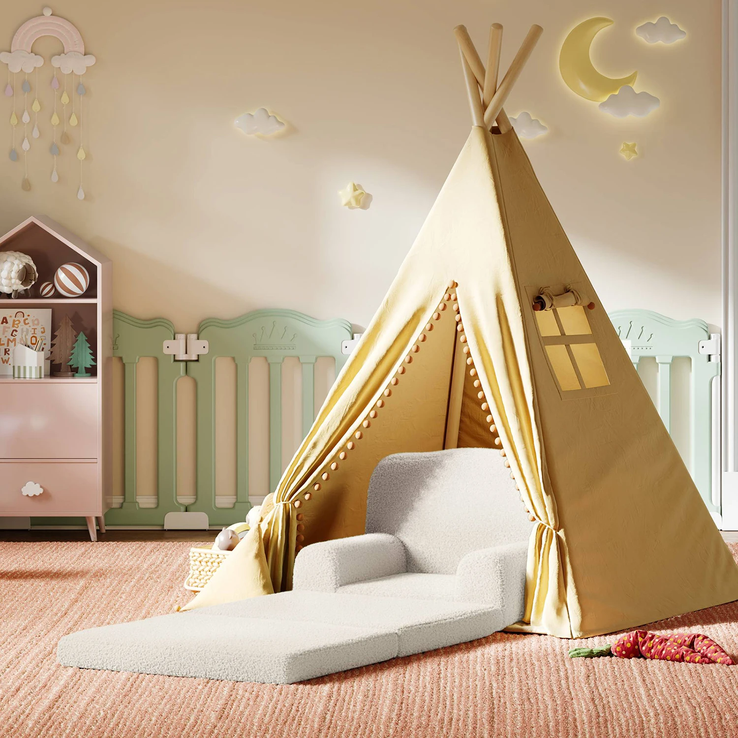 Barnlässoffa i Sherpa – omvandlingsbar barnsoffa och utfällbar säng med tvättbart överdrag, kronformad design 3 Barnlässoffa i Sherpa – omvandlingsbar barnsoffa och utfällbar säng med tvättbart överdrag, kronformad design - Bild 3