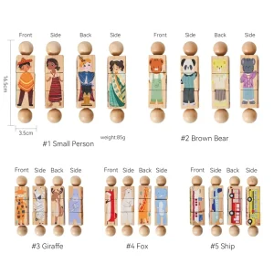 1 styck trärassel för bebis – roterande matchningsblock och pussel (Montessori-inspirerad leksak)