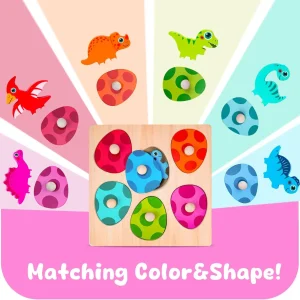 Trä-Dinosaurie Pussel med Peggar – Montessori pusselspel för barn 3–6 år