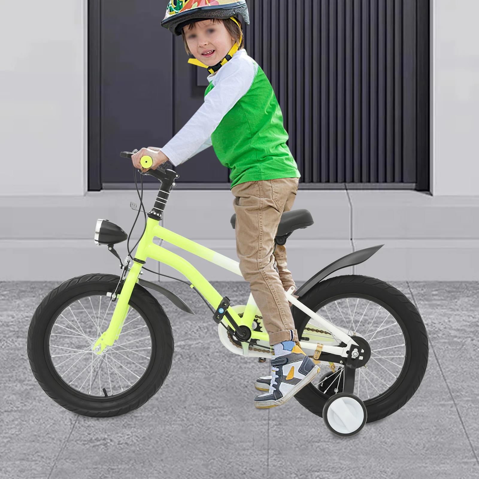 Barncykel 16 tum med stödhjul och LED-lykta (4–6 år, rosa/grön/grå) 4 Barncykel 16 tum med stödhjul och LED-lykta (4–6 år, rosa/grön/grå) - Bild 4