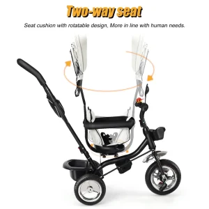 Barntrike med vändbar sits och föräldrastyrt handtag – ålder 1–5 år, färger grön, rosa, svart, röd, blå och grå