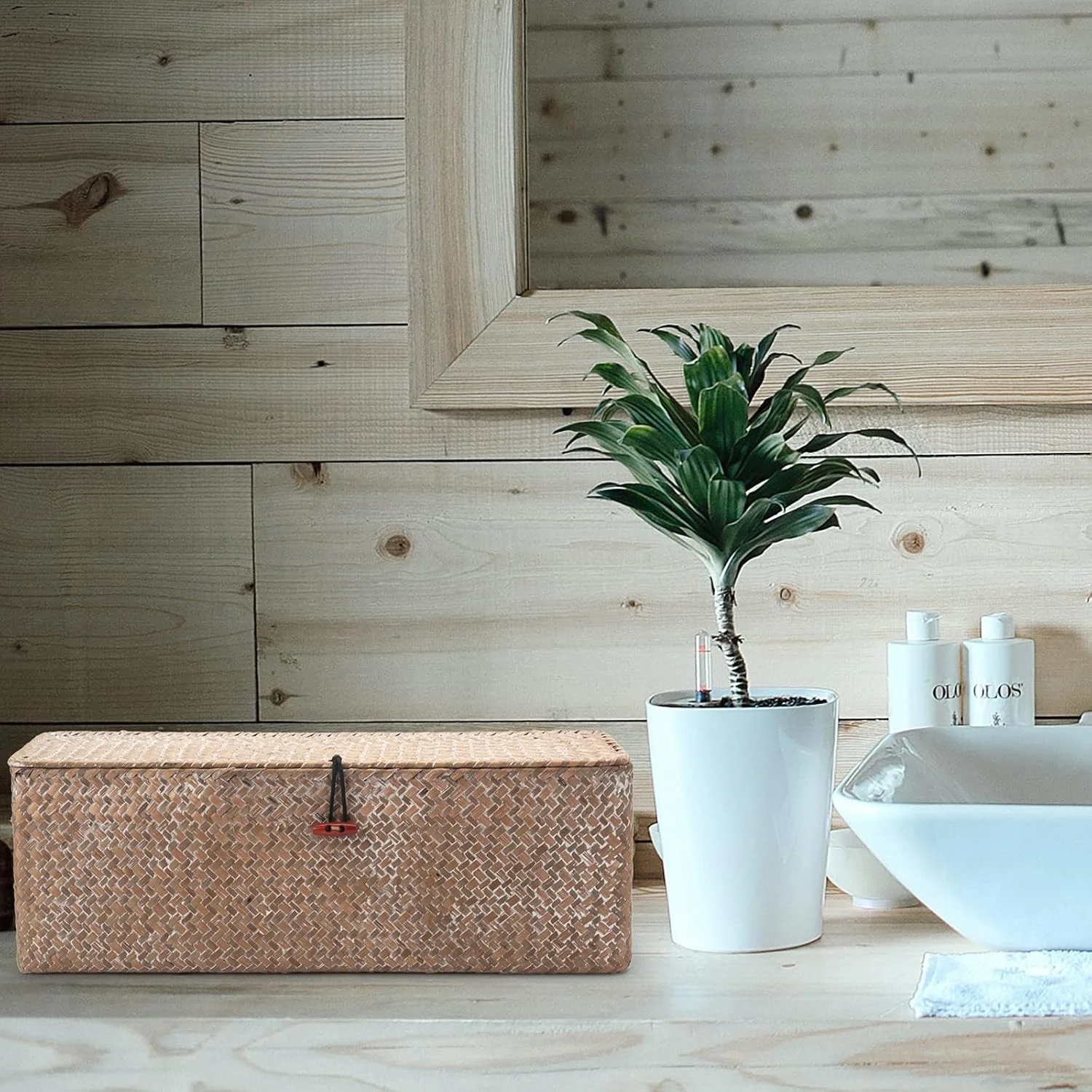 Vitlaserad sjögräsförvaringskorg med lock – rektangulär för toalettpappersförvaring med tre fack 6 Vitlaserad sjögräsförvaringskorg med lock – rektangulär för toalettpappersförvaring med tre fack - Bild 6