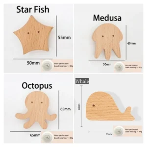Söt väggkrok i trä för barnrum – djurmotiv, enkel krok för nycklar och upphängning