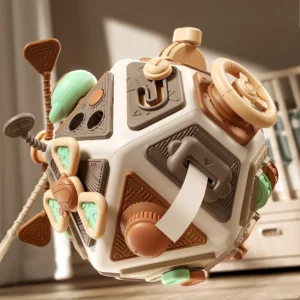 Montessori-inspirerad sensorisk kub – Busy Board för bebisar och småbarn