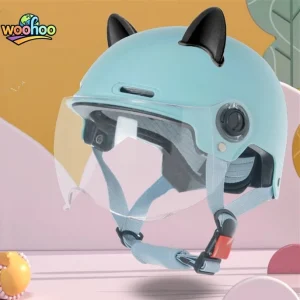 Barnhjälm med kattöron och visir, justerbar — 4–14 år, ABS, ultralätt