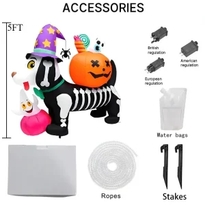 5 fot Halloween Uppblåsbart Skelett-Hund med Pumpor och LED-ljus