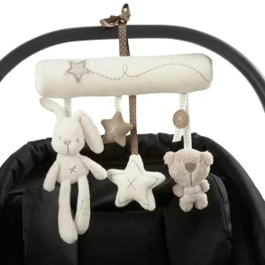 Spjälsängsleksak: Hängande mjuk plysch rattle-leksak med musik – kanin/stjärnform för småbarn