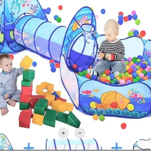 Barnens hopfällbara 3-i-1 tältlekset: inomhuslek med tunnel och bollhav