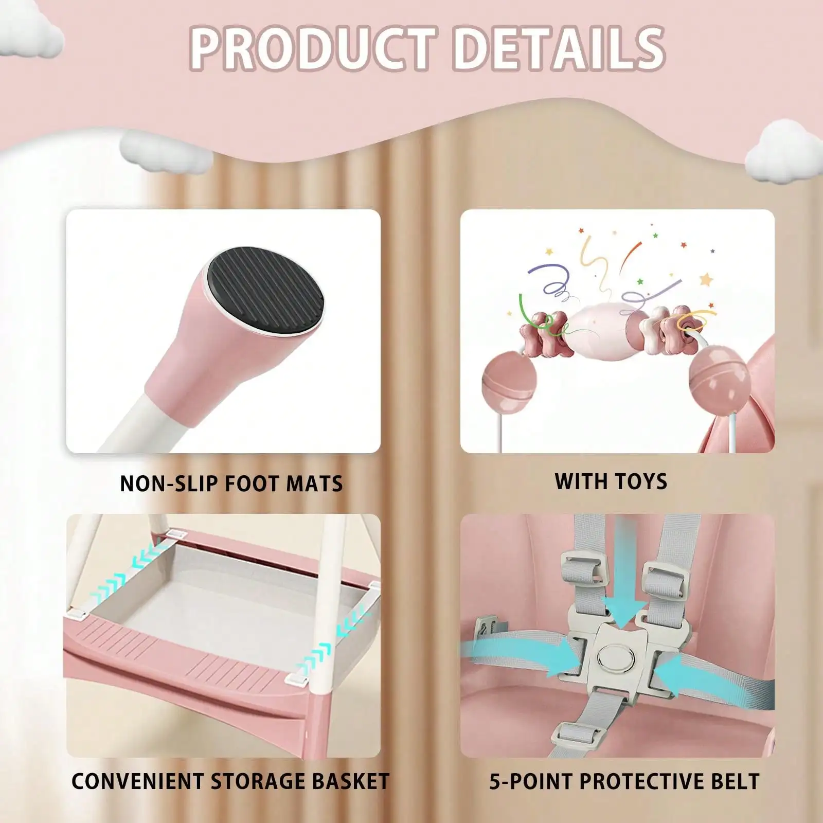 Barnstol 3 i 1 – Hopfällbar och justerbar matstol med avtagbar bricka, säkerhetsbälte, fotstöd och hjul 6 Barnstol 3 i 1 – Hopfällbar och justerbar matstol med avtagbar bricka, säkerhetsbälte, fotstöd och hjul - Bild 6