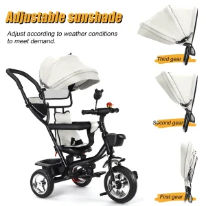 Barntrike med vändbar sits och föräldrastyrt handtag – ålder 1–5 år, färger grön, rosa, svart, röd, blå och grå