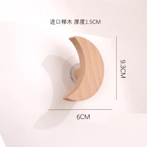 Stjärn-/månkrok i trä – söt tecknad djurdekoration med väggkrok