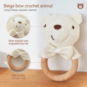 Alternative view of Babyrassel – söt björn i crochet med träring och teether