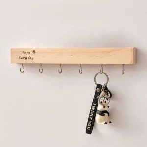 Väggmonterad nyckelförvaring för entré – solid trä med borrade krokar, dekorativ organiserare för dörröppning och hall