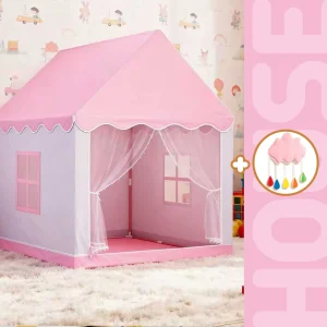 Sänghimmel med avdelningstält – Sagolikt prinsessslottslekhus (portabelt, ljus ingår ej)