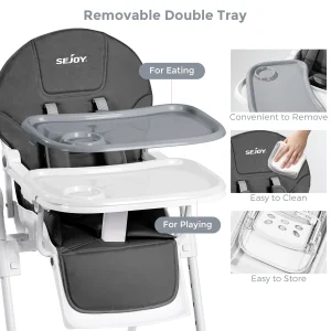 Barnstol med 5-punktssele och justerbar bricka i 3 lägen, 360° hjul och hopfällbar – CE/CPC-certifierad