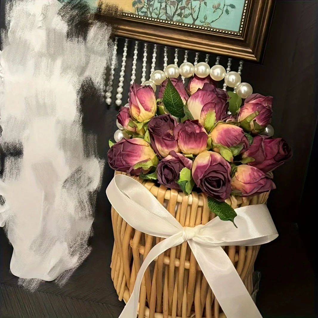 Elegant flätad videkorg med pärlhantag och vit rosett – perfekt bröllop, fest eller som gåvokorg 6 Elegant flätad videkorg med pärlhantag och vit rosett – perfekt bröllop, fest eller som gåvokorg - Bild 6