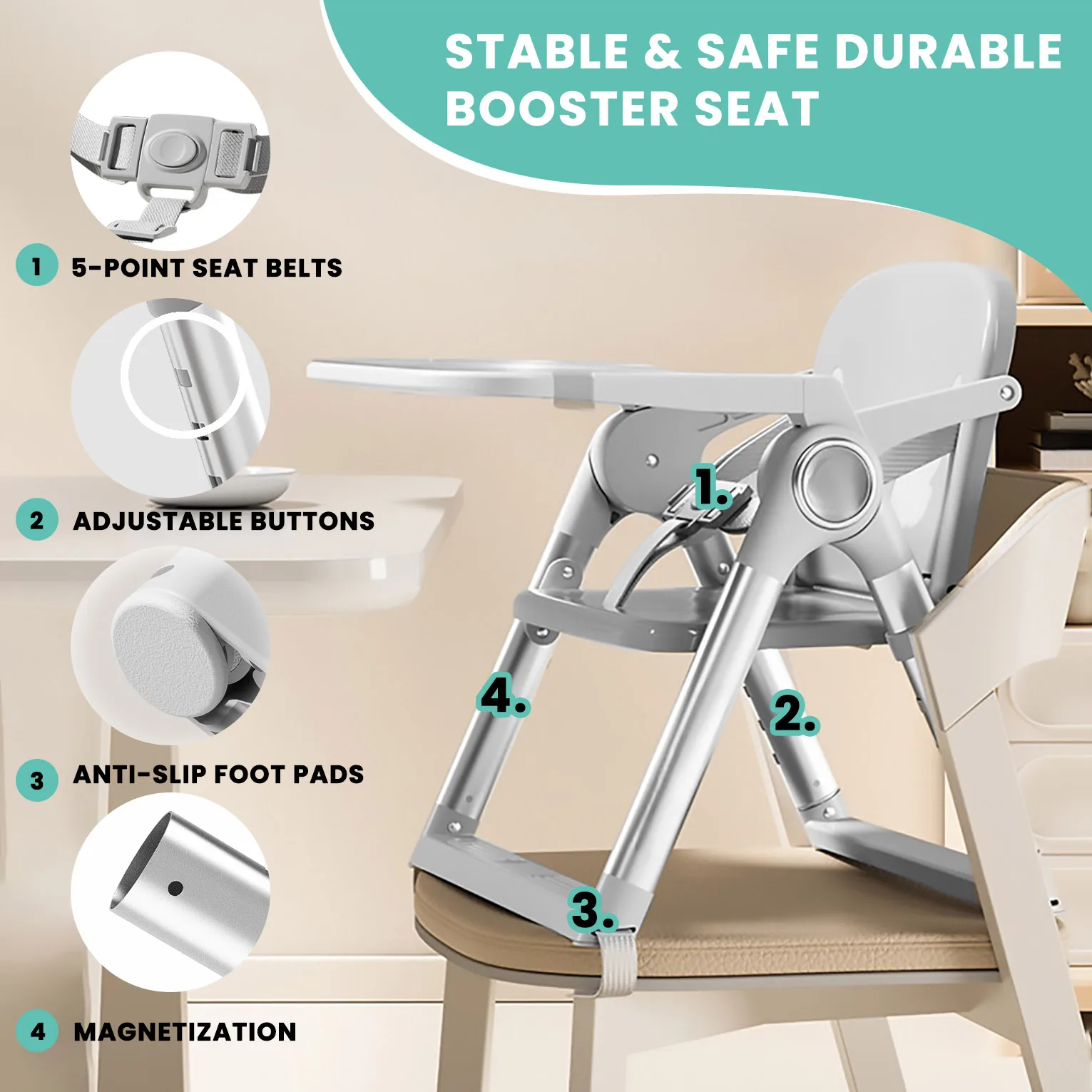 Fällbar Baby-matstol för måltider – Portabel stol 6 månader till cirka 3 år 6 Fällbar Baby-matstol för måltider – Portabel stol 6 månader till cirka 3 år - Bild 6