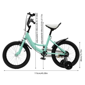 Barncykel 16 tum med stödhjul för 5–8 år, justerbar för 100–135 cm, max 50 kg