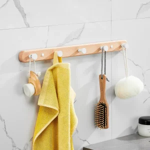 Svart träväggkrok – väggmonterad hatthylla och klädkrok för badrum, kök, sovrum eller hall