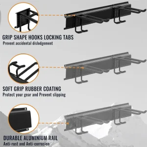 Kraftig väggmonterad verktygsförvaring i kolstål med gummibelagda krokar – hängare för garage och hemmet