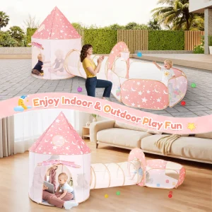 3-i-1 lektält med tunnel och bollhav – pop-up slott för inner- och utomhuslek