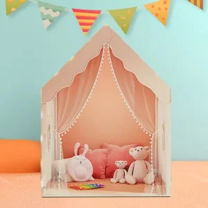 Portabelt småbarns lekstält – husformat Teepee, rosa/blå