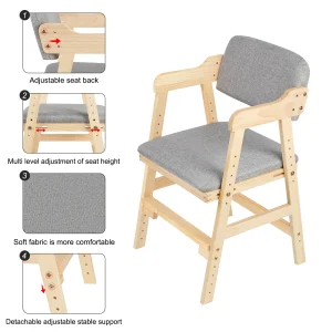 Alternative view of Höjdjusterbar barnstol i trä (furu) för 3–15 år, för måltider och lärande, vuxenstol, färger: beige, svart, rosa, grå