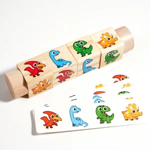 Träklossar med roterande mönster – matchningsspel för barn