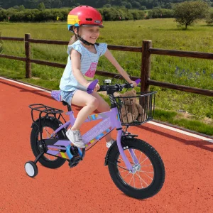 14-tums barncykel med stödhjul och justerbar sadel – högkolstålram, 3–6 år