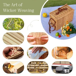 Rottingpicknickkorgsset för 4 personer med kylfack, vattentätt picknickfilt, avtagbar rem, vinflaskväska och bestickset 9 Rottingpicknickkorgsset för 4 personer med kylfack, vattentätt picknickfilt, avtagbar rem, vinflaskväska och bestickset