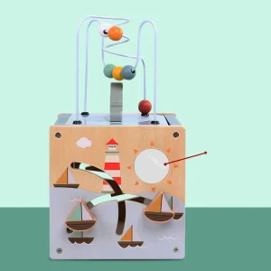 Träaktivitetskub för småbarn 5-i-1 – djurformsorterare med pärl-labyrint och Montessori-inspirerade lärleksaker