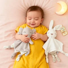 Babyleksak: Elefant i plysch med tandring, skallra och mjuk filt – gosedjur 0–12 månader