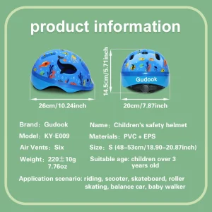 Justerbar barnhjälm för cykel, skateboard och skridskor – 2–9 år, havsmotiv (storlek S)