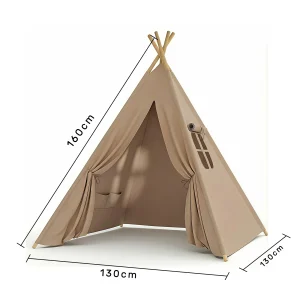 Hopfällbart teepee-tält för lek och övernattning – inomhus och utomhus, med fyra trästänger