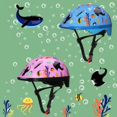 Justerbar barnhjälm för cykel, skateboard och skridskor – 2–9 år, havsmotiv (storlek S)