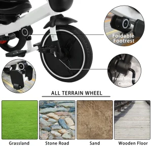 6-i-1 barntricycle med justerbart solskydd och sitt-/liggläge för åldrarna 1–5 år