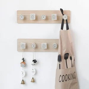 Alternative view of Wall Mounted Nordic Wooden Coat Hooks Practical 3/4/5 Hooks Decorative Key Holder Rustic Hat Clothes Bag Rack Living Room