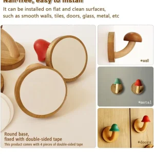 Träsvamp-formade väggkrokar – 4 färgglada krokar med skruvar (8 st skruvar)