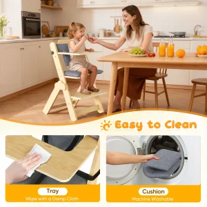 Justerbar högbarnstol i naturligt trä med avtagbar bricka – från 6 månader