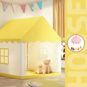 Sänghimmel med avdelningstält – Sagolikt prinsessslottslekhus (portabelt, ljus ingår ej)