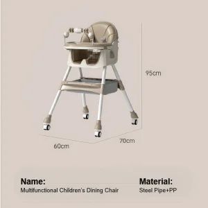 Multifunktionell hög stol för matning – plaststol med bricka och säkerhetsbälte