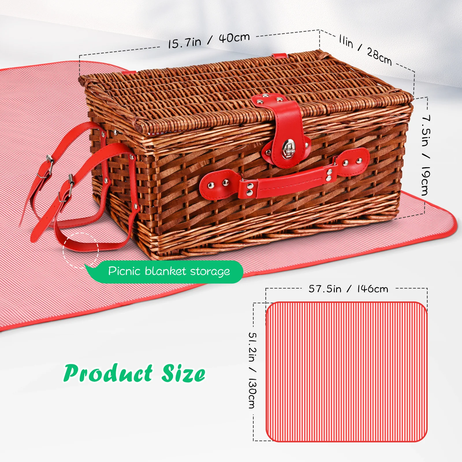 Lyxig picknickkorg för 4 personer i rotting med komplett set: picknickmatta, kryddburkar, bestick, vinglas och flasköppnare 3 Lyxig picknickkorg för 4 personer i rotting med komplett set: picknickmatta, kryddburkar, bestick, vinglas och flasköppnare - Bild 3
