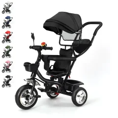 Växbar trehjuling för barn 1–5 år med vändbar sits och föräldrastyrt handtag – stor korg, väska och avtagbar skärm