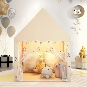 Barnens lek-tält i pastellfärg – husformat tyg-tält, hopfällbart och portabelt lekhus